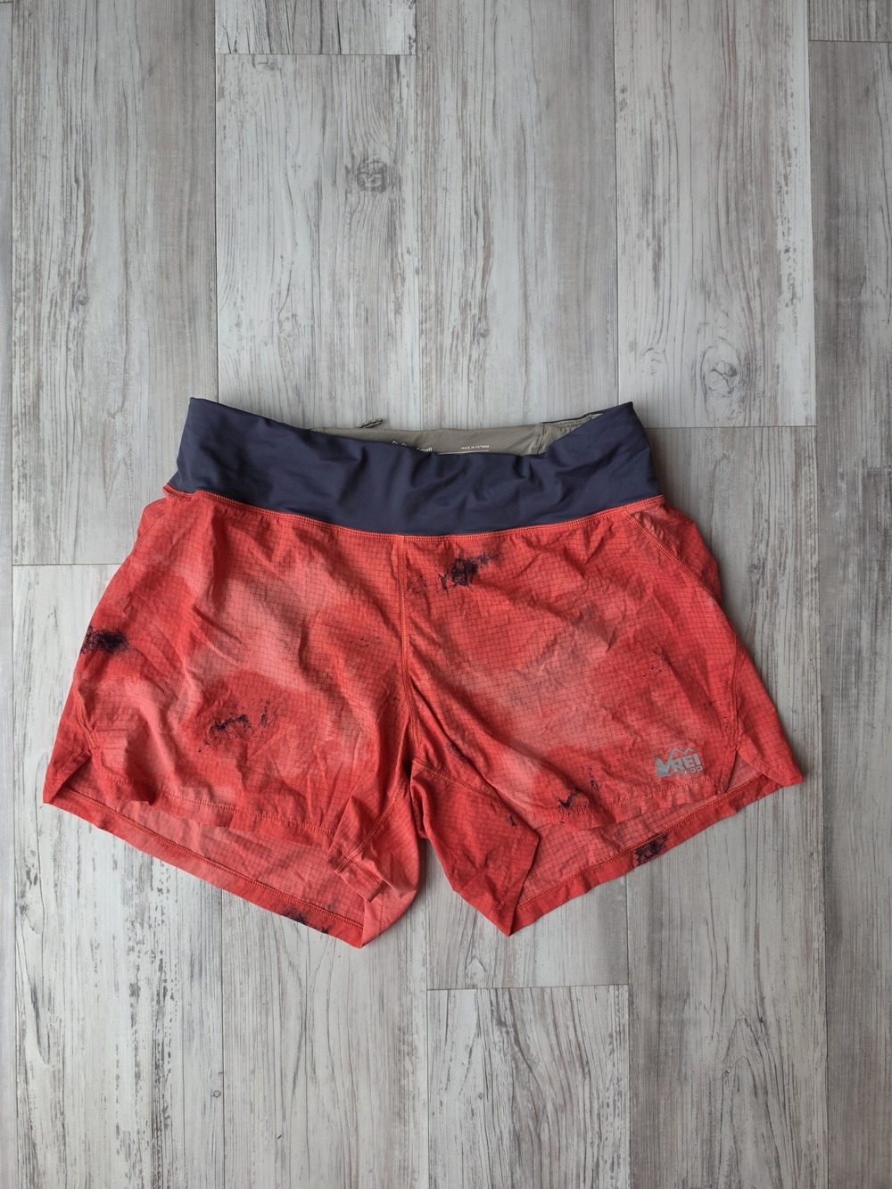 REI Red Running Shorts with Dark Blue Waistband